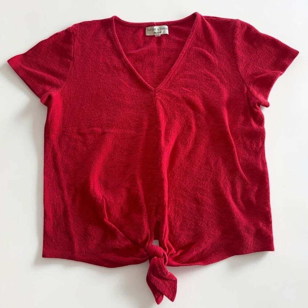 Madewell Texture & Thread Red V-Neck Front Tie Short Sleeve Tee Size M